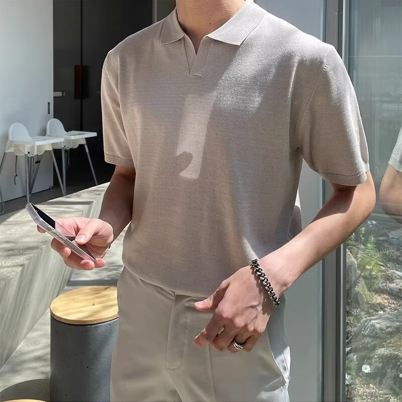 Πόλο πουκάμισο – Κορεάτικο στυλ, κοντό μανίκι, άνετη γραμμή, λεπτό ύφασμα