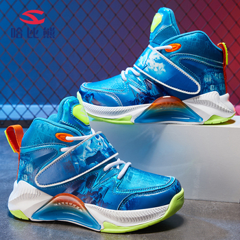 Bērnu basketbola kurpes Hobibear — augšējā daļa no sintētiskās ādas, EVA zole, Velcro aizdare, pavasaris–rudens, vecums 7–16 gadi