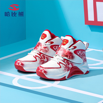 Bērnu basketbola kurpes Hobibear — augšējā daļa no sintētiskās ādas, EVA zole, Velcro aizdare, pavasaris–rudens, vecums 7–16 gadi