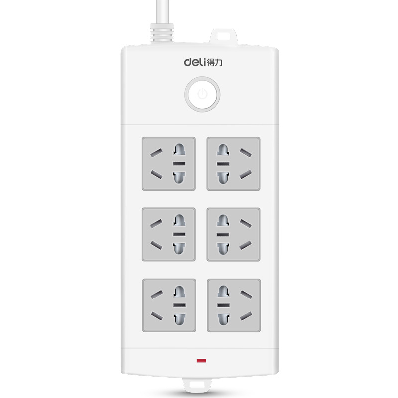 Deli 18206 6 lizdų maitinimo kilpa su 5 m laido, 2500W, ABS korpusas, 250V, biurui/namams