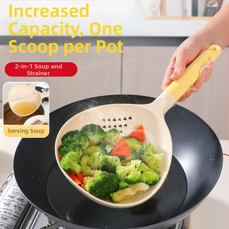 Silikoninis dviejų funkcijų virtuvės sietelis-šaukštas, neslystančia rankena ir aukštos temperatūros atsparumu