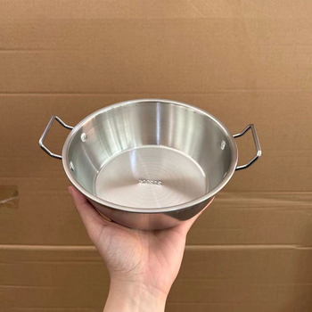 Κορεάτικου στιλ μπολ από ανοξείδωτο χάλυβα 304 για instant noodles, με δύο χερούλια, στρογγυλό σχήμα, μοντέρνο μινιμαλιστικό σχέδιο; δεν είναι κατάλληλο για φούρνο μικροκυμάτων; Διαθέσιμη εκτύπωση λογότυπου.