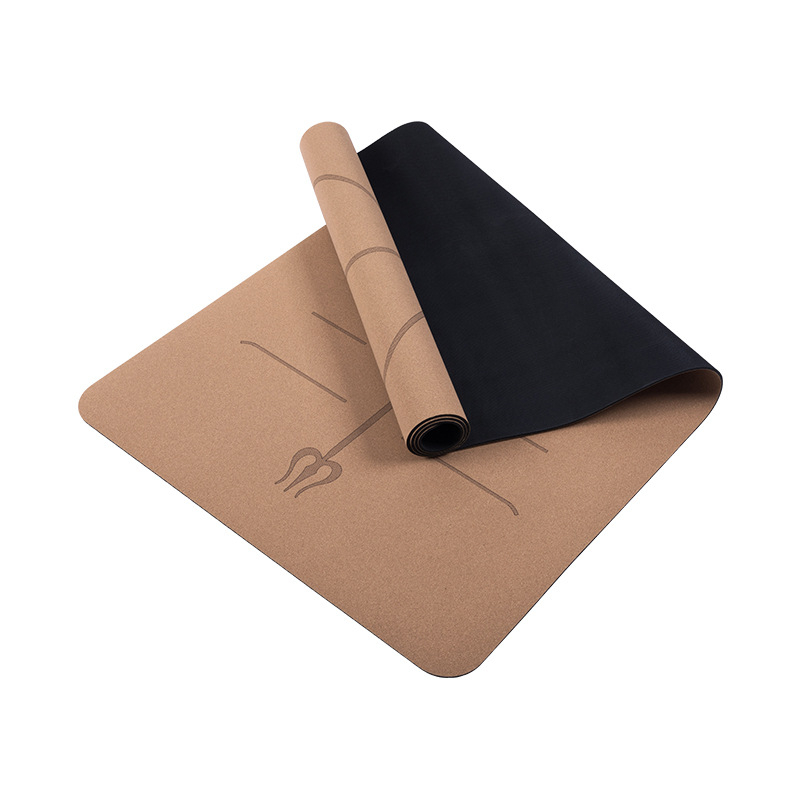 Йога мат от корк и гума, 5 мм, 2,6 кг, неплъзгаща се, издръжлива, ударопоглъщаща