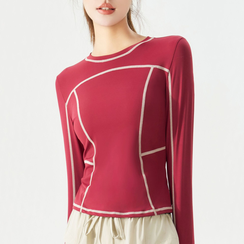 KURYOGA Ženski dugi rukav Slim-Fit trening top — vanjska tkanina Nylon 25% Spandex; podstava Nylon 75% Spandex; za fitness, trčanje, jogu; lansiranje 2025
