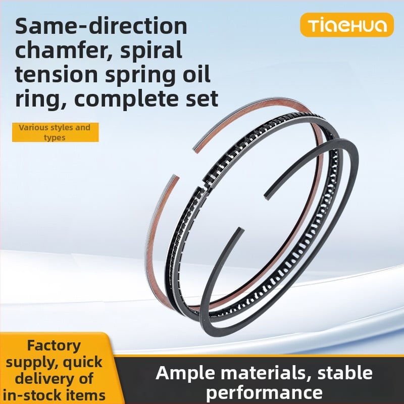 Dugattyúgyűrű autó-, hajó- és motorkerékpár motorokhoz; olajgyűrű azonos irányú spirális támasztással; erős tömítés