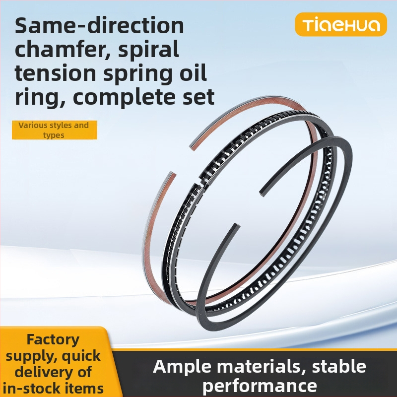 Dugattyúgyűrű autó-, hajó- és motorkerékpár motorokhoz; olajgyűrű azonos irányú spirális támasztással; erős tömítés