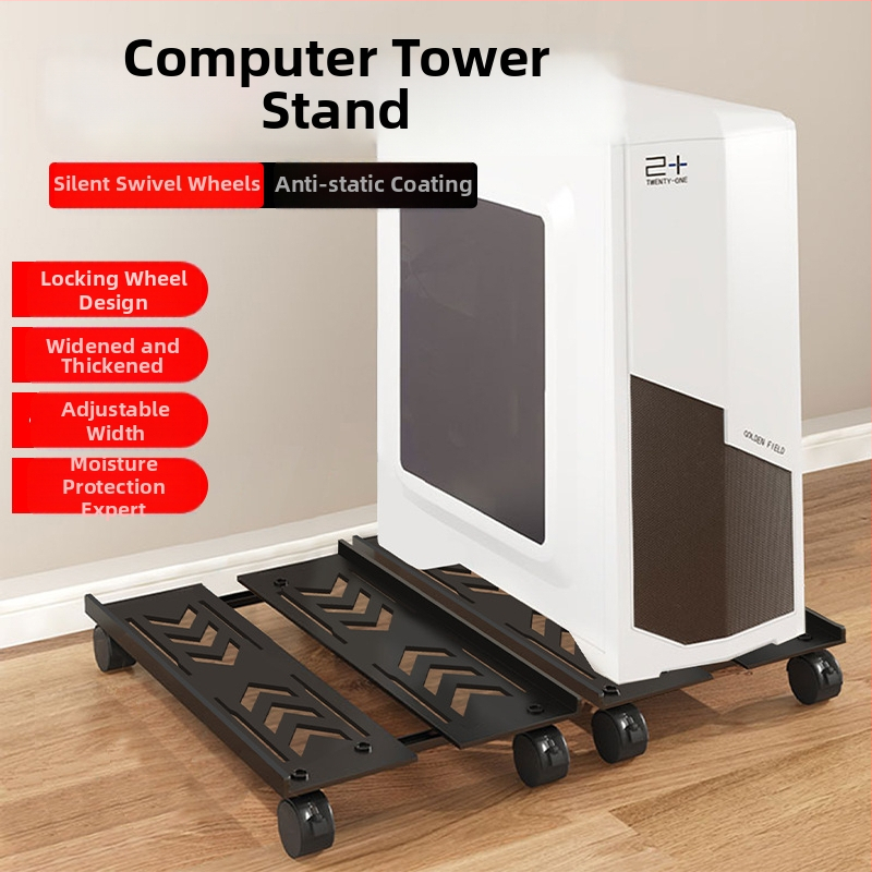 Stojan na počítač s kolieskami, podlahová základňa, teleskopický úložný regál, 1 vrstva, kancelársky organizér