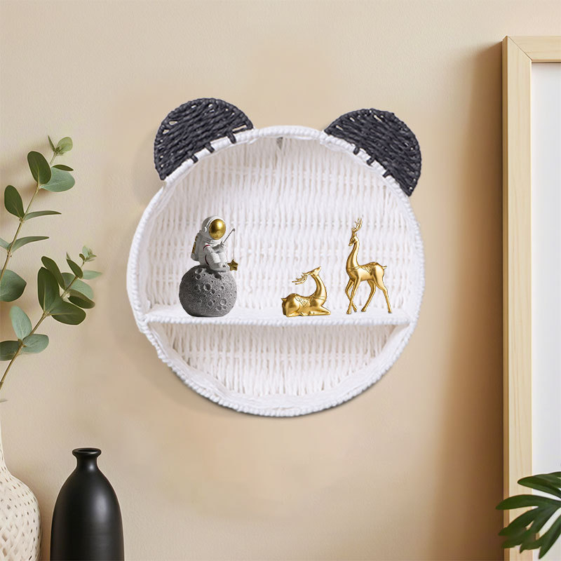 Cat Ear Rattan Round Storage Basket - Dvostruko zidno prikazivanje, za spavaću sobu i dnevni boravak, moderni minimalistički stil