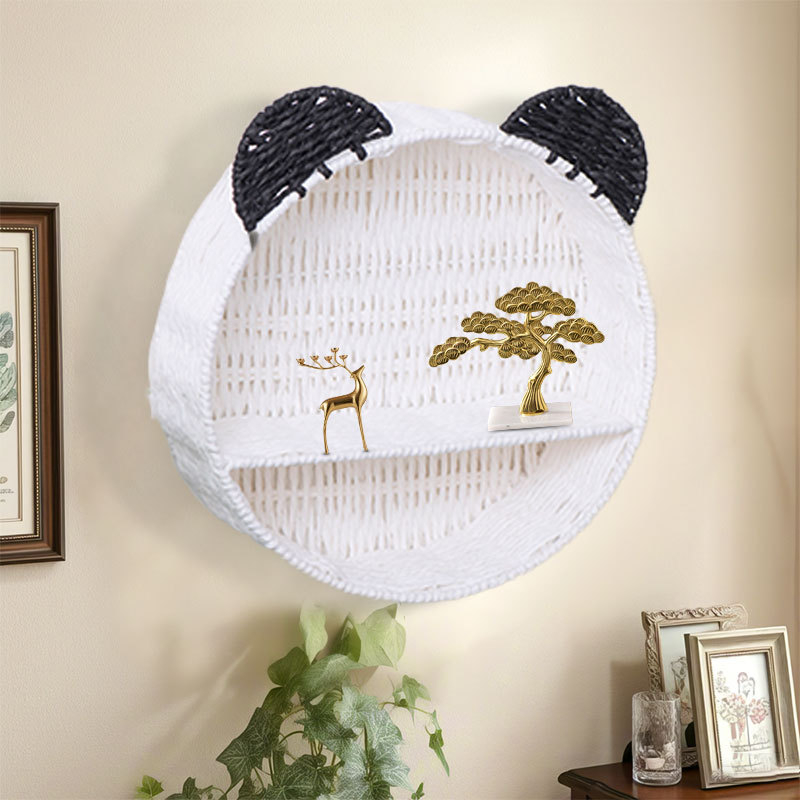 Cat Ear Rattan Round Storage Basket - Dvostruko zidno prikazivanje, za spavaću sobu i dnevni boravak, moderni minimalistički stil