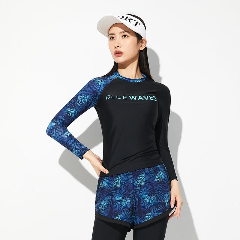 Dámske delené plavky s dlhým rukávom, rýchloschnúce, ochrana proti slnku; značka Sabolay/Shark Baolai; nylon-spandex 80/20