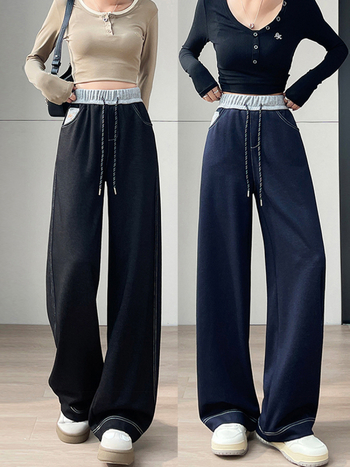 Casual ženske hlače s širokim krojem od rayon materijala, visokim strukom, duge, vrlo debela tkanina, blago rastezljive