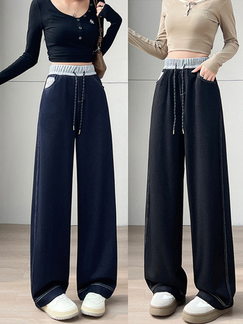 Casual ženske hlače s širokim krojem od rayon materijala, visokim strukom, duge, vrlo debela tkanina, blago rastezljive