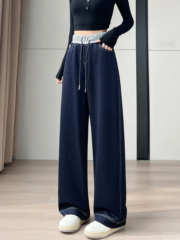 Casual ženske hlače s širokim krojem od rayon materijala, visokim strukom, duge, vrlo debela tkanina, blago rastezljive