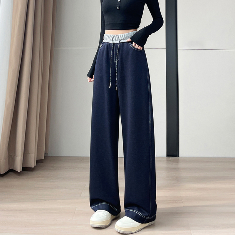 Casual ženske hlače s širokim krojem od rayon materijala, visokim strukom, duge, vrlo debela tkanina, blago rastezljive