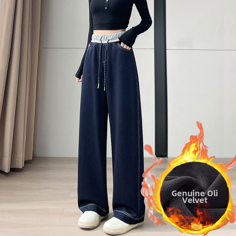 Casual ženske hlače s širokim krojem od rayon materijala, visokim strukom, duge, vrlo debela tkanina, blago rastezljive