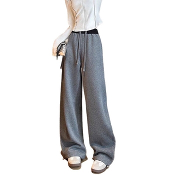 Γυναικείες παντελόνες με ψηλή μέση και φαρδιά πόδια, στυλ color-block, ύφασμα βαμβάκι-πολυεστέρα, μακριές