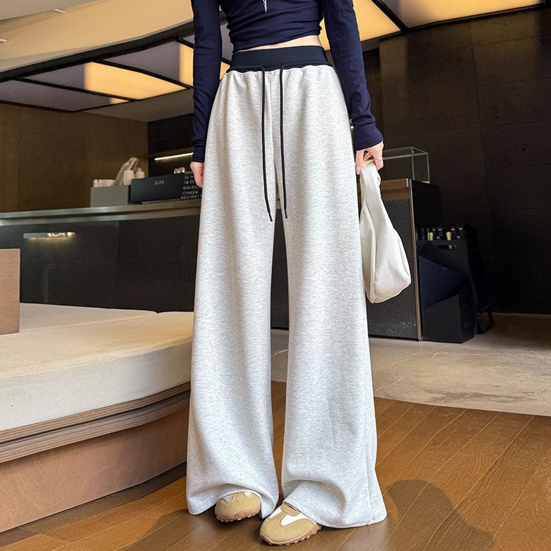 Γυναικείες παντελόνες με ψηλή μέση και φαρδιά πόδια, στυλ color-block, ύφασμα βαμβάκι-πολυεστέρα, μακριές