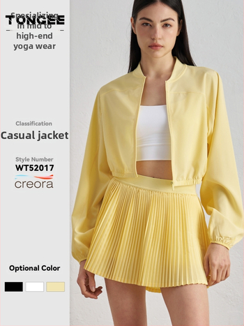 Trumpa kasdienė jogos striukė moterims, pavasaris, ilgos rankovės, stovinti apykaklė, audinys poliesteris 91%