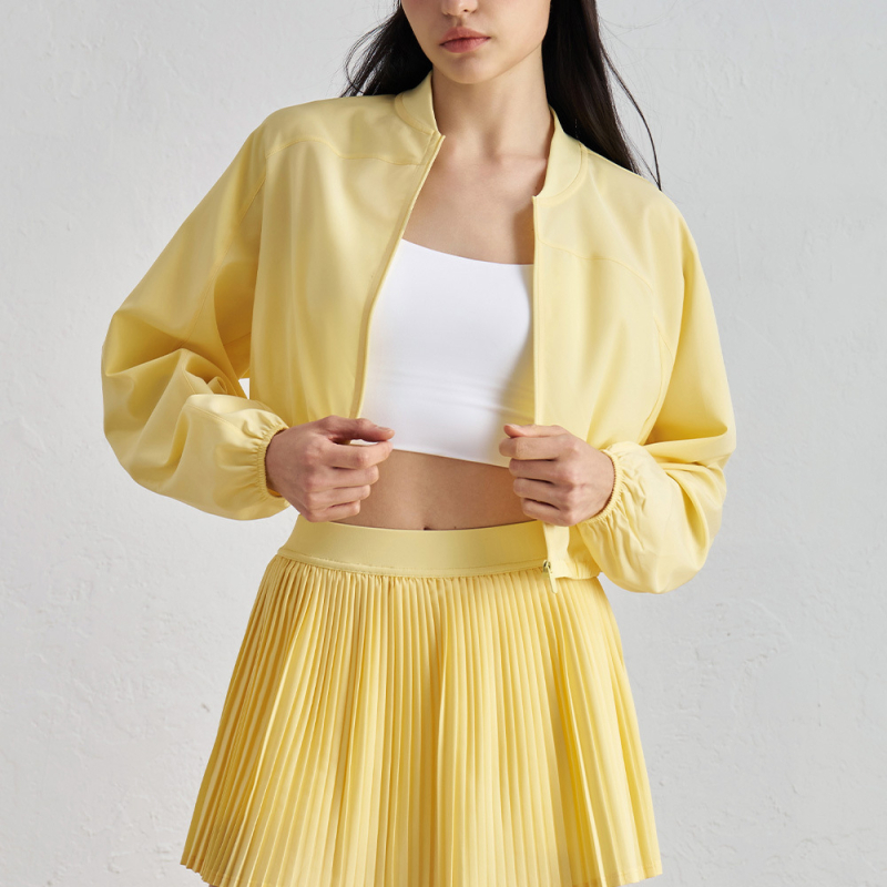 Trumpa kasdienė jogos striukė moterims, pavasaris, ilgos rankovės, stovinti apykaklė, audinys poliesteris 91%