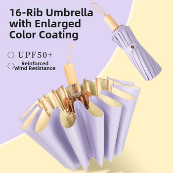 16‑ribų sulankstomas skėtis, UPF 50+, poliesterio 190T audinys, medinė rankena, rankinis atidarymas ir uždarymas