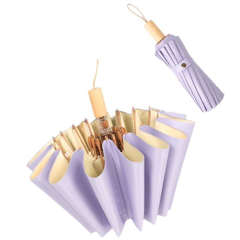 16‑ribų sulankstomas skėtis, UPF 50+, poliesterio 190T audinys, medinė rankena, rankinis atidarymas ir uždarymas