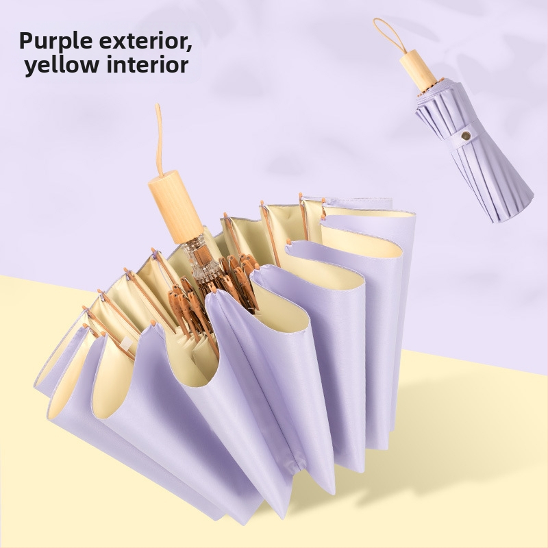 16‑ribų sulankstomas skėtis, UPF 50+, poliesterio 190T audinys, medinė rankena, rankinis atidarymas ir uždarymas