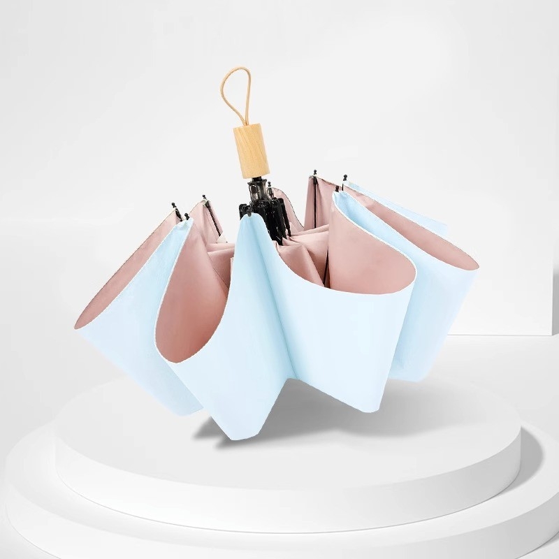 16‑ribų sulankstomas skėtis, UPF 50+, poliesterio 190T audinys, medinė rankena, rankinis atidarymas ir uždarymas