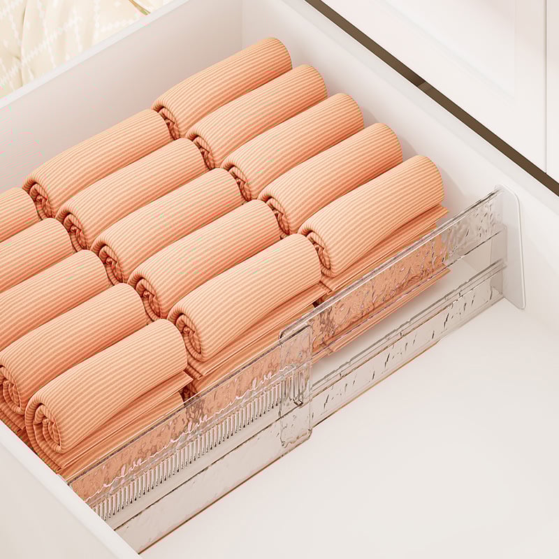 Разделител за чекмеджета за бельо и чорапи – гъвкав хоризонтално-вертикален разделител, 1 слой, PET материал