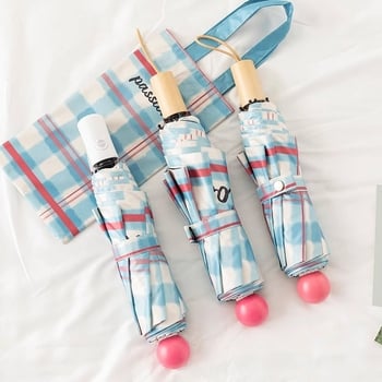 Automatinis sulankstomas skėtis saulėms ir lietui, UV apsauga UPF>50, 8-ribių rėmas iš lydinio, 190T poliesterio audinys, tvirta medinė rankena