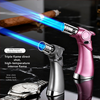 Trīs liesmas vēja izturīgs aizdedzinātājs cigārām un āra grilēšanai, butāna degviela, metāla korpuss