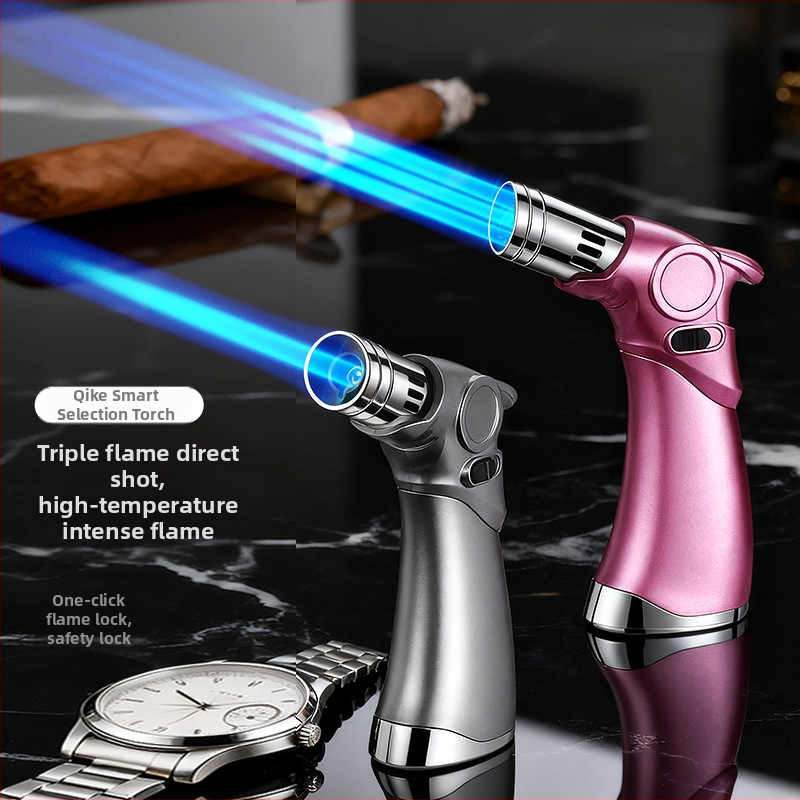 Trīs liesmas vēja izturīgs aizdedzinātājs cigārām un āra grilēšanai, butāna degviela, metāla korpuss