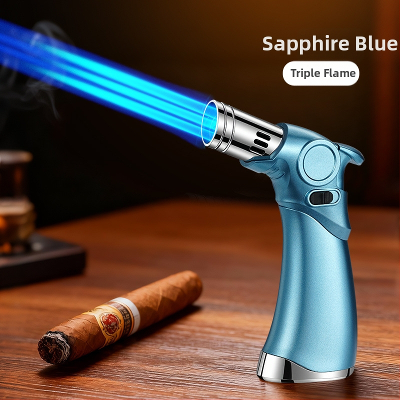 Trīs liesmas vēja izturīgs aizdedzinātājs cigārām un āra grilēšanai, butāna degviela, metāla korpuss