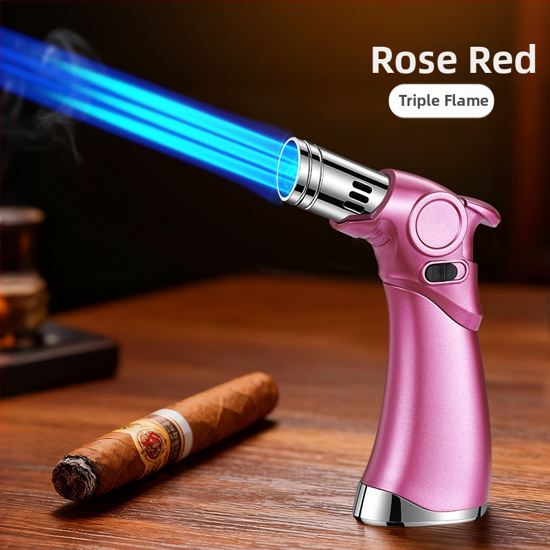 Trīs liesmas vēja izturīgs aizdedzinātājs cigārām un āra grilēšanai, butāna degviela, metāla korpuss