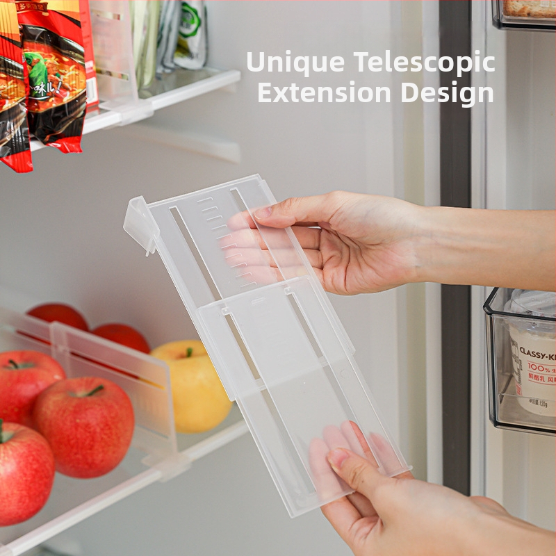 Pielāgojams ledusskapja dalītājs ar klipu, plastmasas uzglabāšanas organizētājs virtuvē