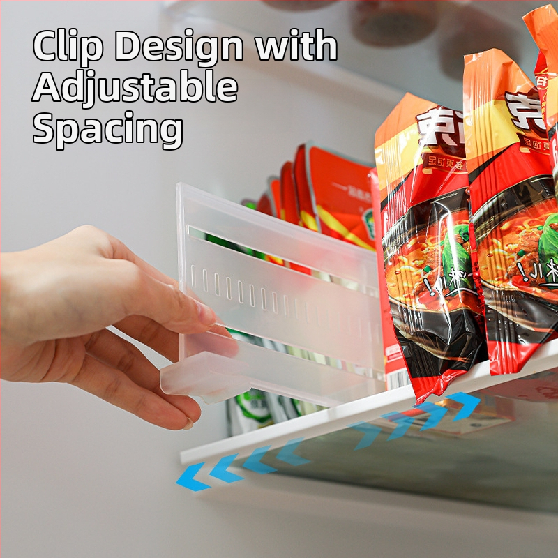 Pielāgojams ledusskapja dalītājs ar klipu, plastmasas uzglabāšanas organizētājs virtuvē