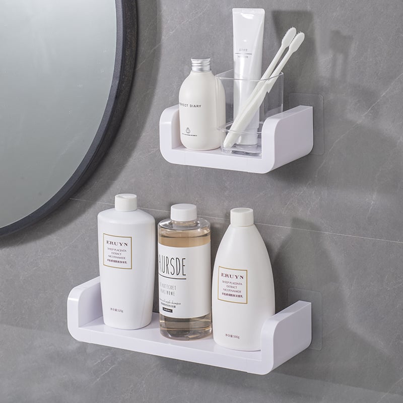 Raft de plastic, montat pe perete, dublu etaj, fără găuri, rezistent la umezeală, pentru baie, bucătărie, dormitor