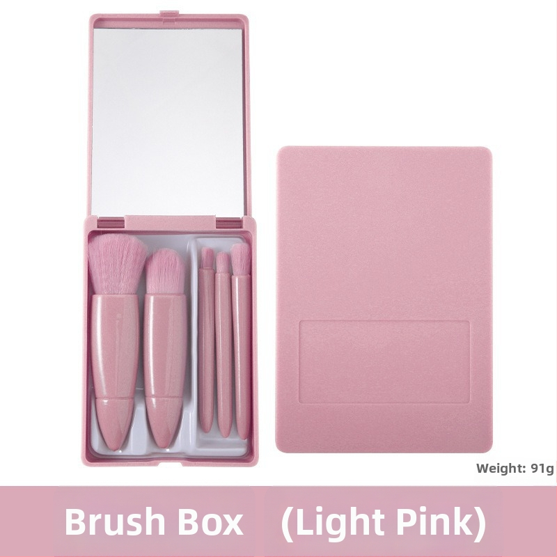 5 dalių makiažo šepetėlių rinkinys su minkštomis sintetinių šerelių, plastmasine rankenėle, nešiojama dėžutė