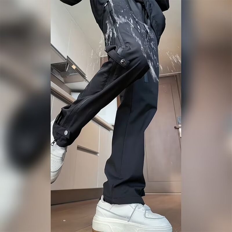 Vīriešu āra ūdensnecaurlaidīgas kalnu bikses, taisa piegrieze, vidējā josta, ar jostu, auklas aizdare