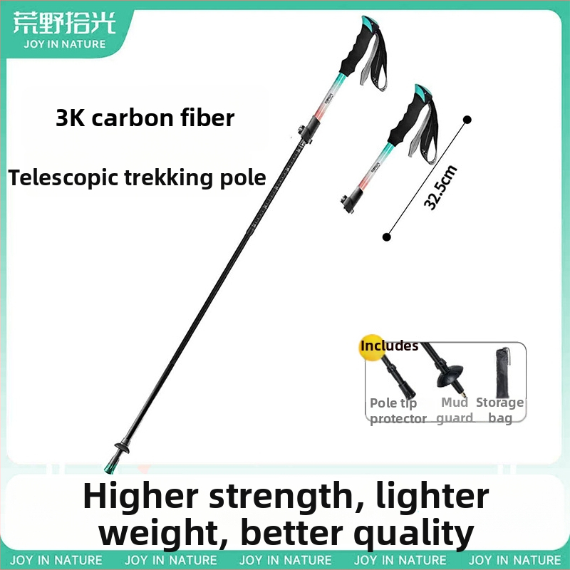 3K anglies pluošto žygio lazda, trijų dalių teleskopinė, ultralekva, EVA rankena, 174 g