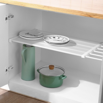 Разширяем рафт за гардероб с разделители, без пирони и лепило, за шкафове и баня; Материал: ABS + въглеродна стомана; Монтаж: вертикално; Брой нива: 1; Марка: Charming cat