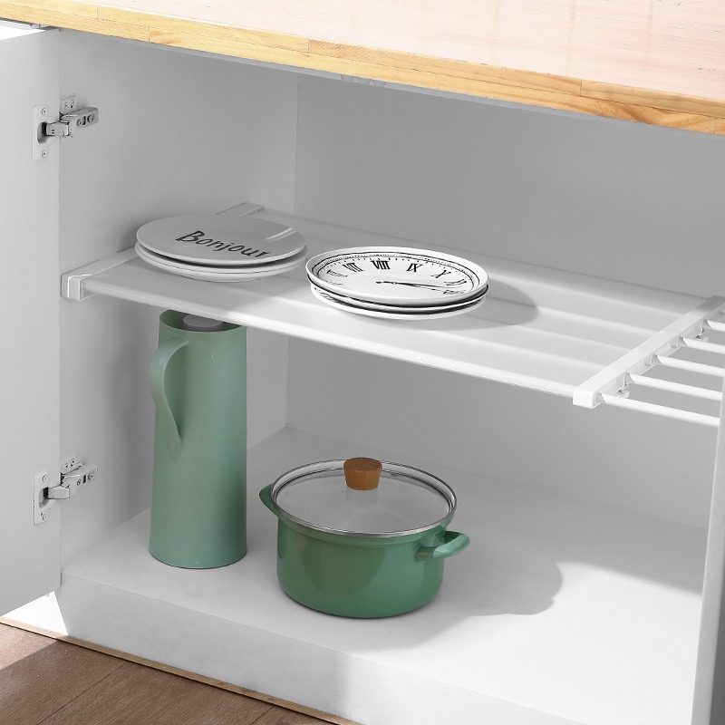 Разширяем рафт за гардероб с разделители, без пирони и лепило, за шкафове и баня; Материал: ABS + въглеродна стомана; Монтаж: вертикално; Брой нива: 1; Марка: Charming cat