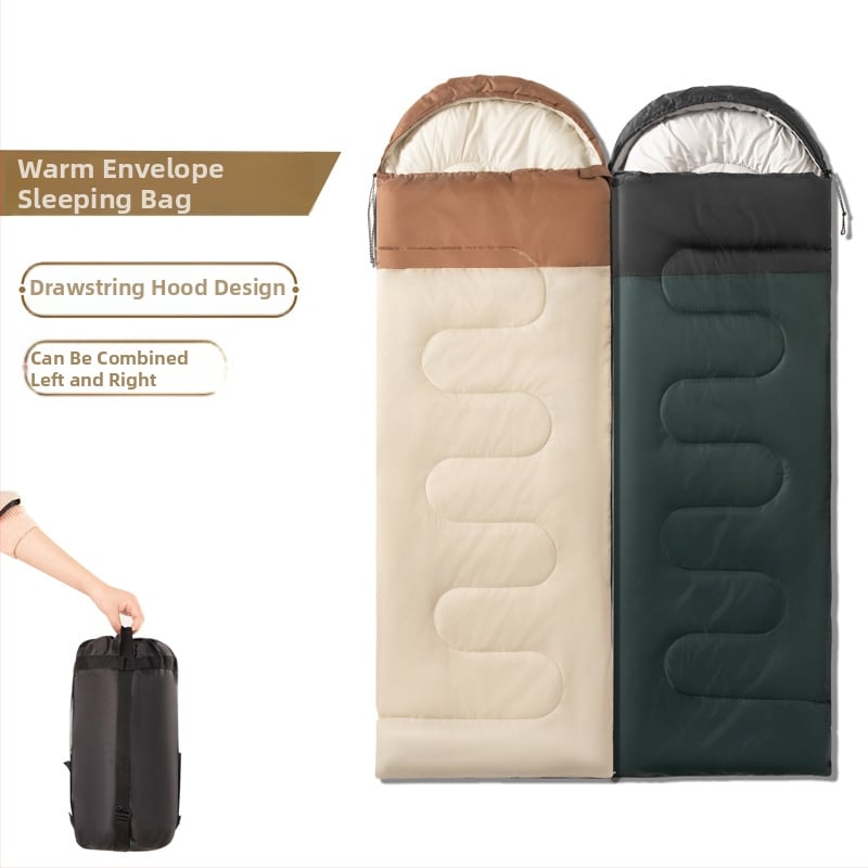 Suaugusiųjų miegmaišis su gobtuvu — nešiojamas, sujungiamas į dėžutės stiliaus dizainą, tuščias medvilnės užpildas, poliesterio audinys, šlifuoto audinio pamušalas, svoris 1000/1500/2000 g