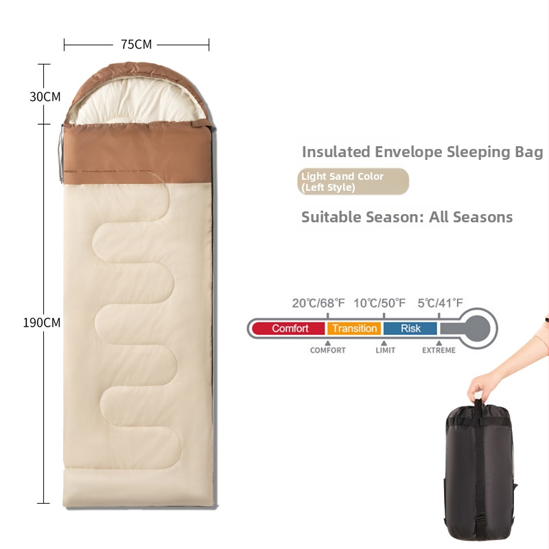 Suaugusiųjų miegmaišis su gobtuvu — nešiojamas, sujungiamas į dėžutės stiliaus dizainą, tuščias medvilnės užpildas, poliesterio audinys, šlifuoto audinio pamušalas, svoris 1000/1500/2000 g