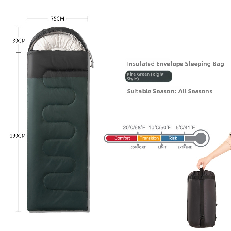Suaugusiųjų miegmaišis su gobtuvu — nešiojamas, sujungiamas į dėžutės stiliaus dizainą, tuščias medvilnės užpildas, poliesterio audinys, šlifuoto audinio pamušalas, svoris 1000/1500/2000 g