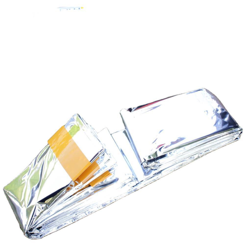 Avarinis miego maišelis su PET aliuminio plėvele, vokų tipo konstrukcija, suaugusiems, svoris 80, licencijuojama privata etiketė