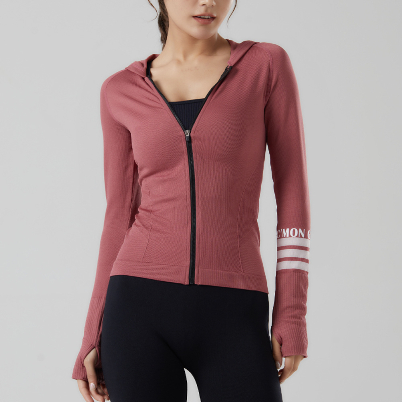Ženska kapuljača za fitness jakna – najlon 94% s podstavom od spandeksa 6%, jedinstven jednobojni uzorak, pogodna za trčanje i trening zimi, proljeće i jesen