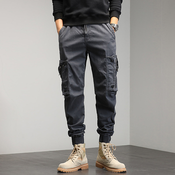 Vīriešu darba bikses casual ar rāvējslēdzēju, vairāki kabatas, brīvs piegriezums, bieza kokvilna, ziemas sezonai