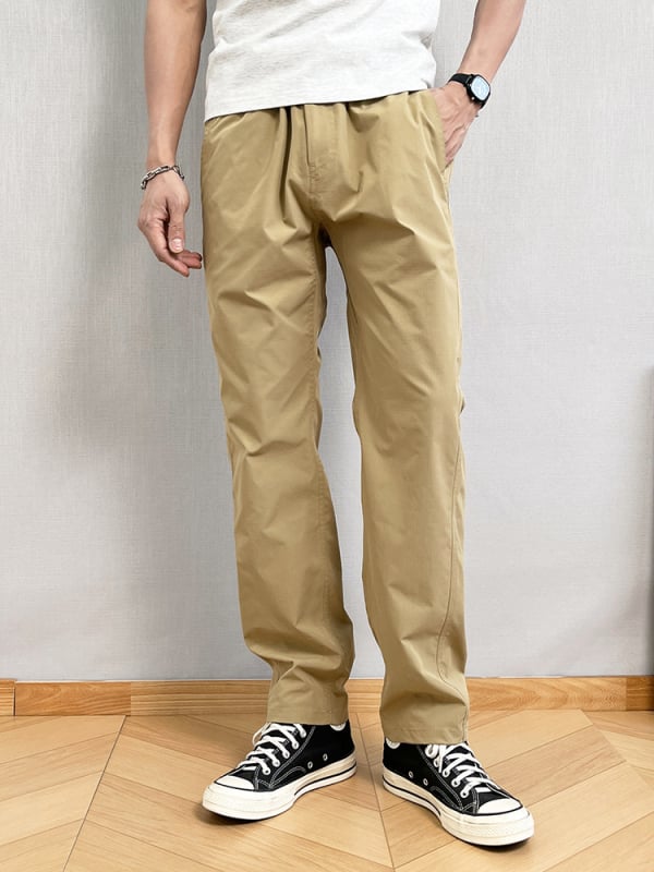 Vīriešu ikdienas taisnu griezumu bikses, vidēja josta, kokvilnas maisījuma audums, mikroelastība, elpojošas un izturīgas