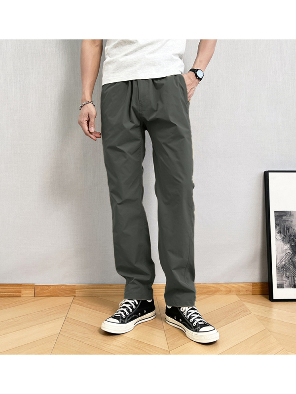 Vīriešu ikdienas taisnu griezumu bikses, vidēja josta, kokvilnas maisījuma audums, mikroelastība, elpojošas un izturīgas