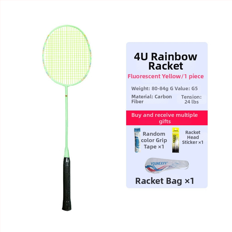 Badmintono raketės treniruočių komplektas pradedantiesiems – visiškai anglies pluošto, ultra lengvas, 80–84 g, 4U, rankenos storis G5, tiesus šūvis